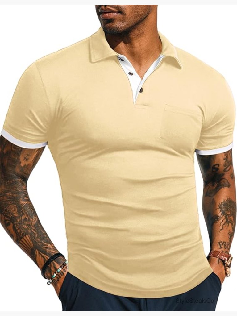 Slim Fit Cotton Polo Shirt Short Sleeve Casual Golf Button Down